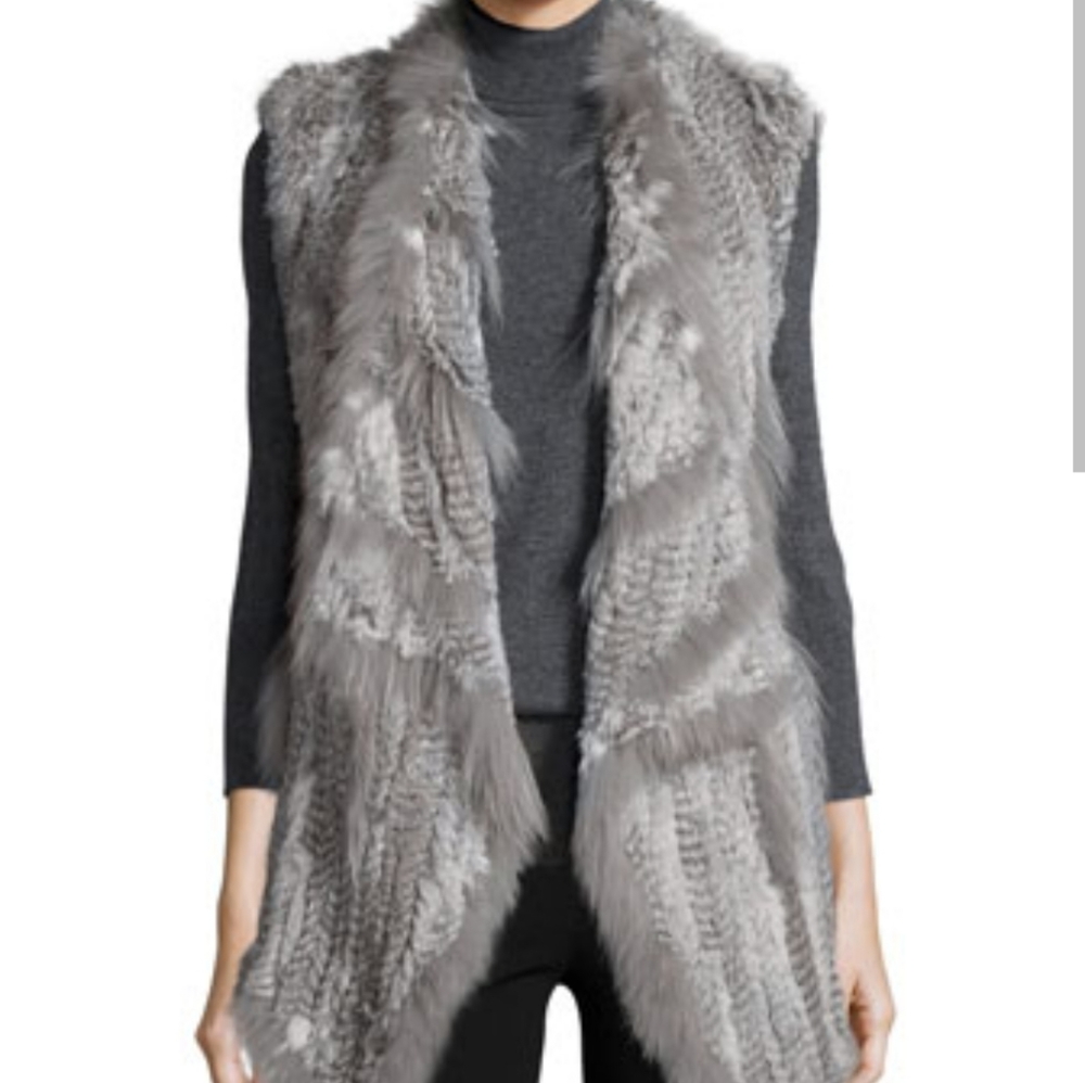 Cusp by Nieman Marcus genuine gray rabbit fur/coyote fur vest womens M
